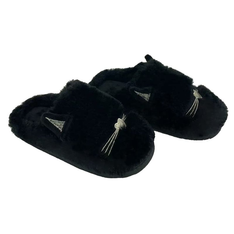 Anddyam Kids Family Cute Cat Household Anti-Slip Indoor Home Slippers for Girls and Boys (Black, 4) - Image 2